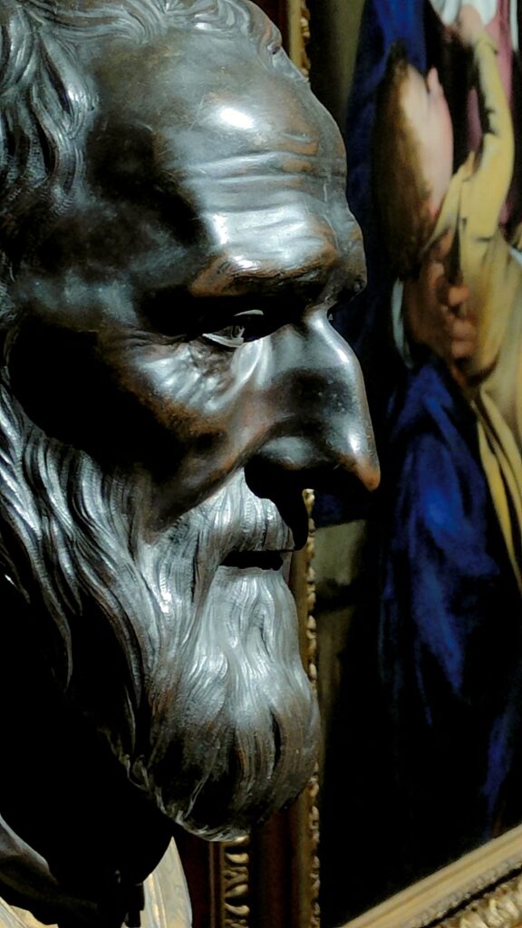 Busto di San Filippo Neri di Alessandro Algardi alla mostra Barocco 2026 Forlì. Foto originale Ca Veja B&B.