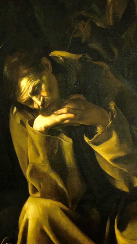 San Francesco in Meditazione di Caravaggio, mostra Barocco Forlì. Foto originale Ca Veja B&B.